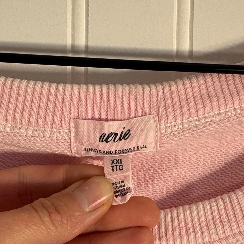 Aerie Seams Right Short Puff Sleeve Cropped Sweatshirt Light Pink Size XXL - Picture 5 of 10